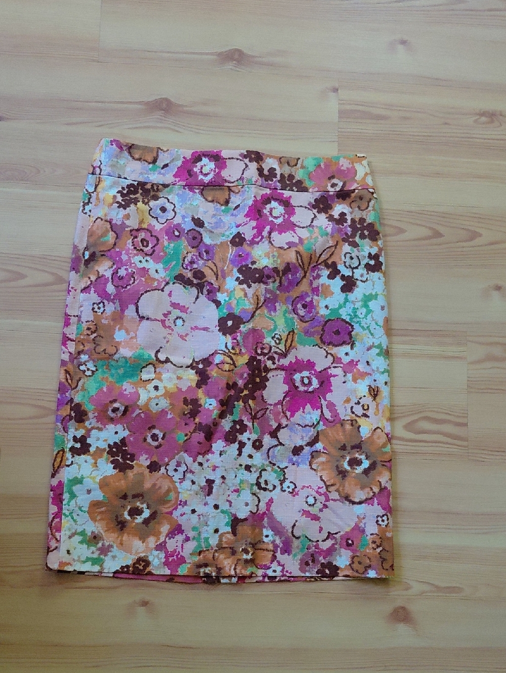 J. Crew Pink, Brown & Green Floral Pencil Skirt